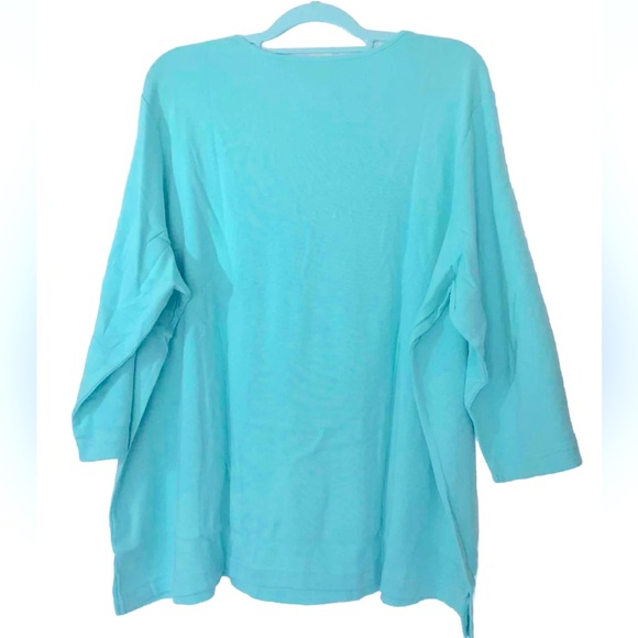 Quacker Factory Womens Top Plus Size 3X Blue Beaded Embellished 3/4 Sleeve - Picture 6 of 6